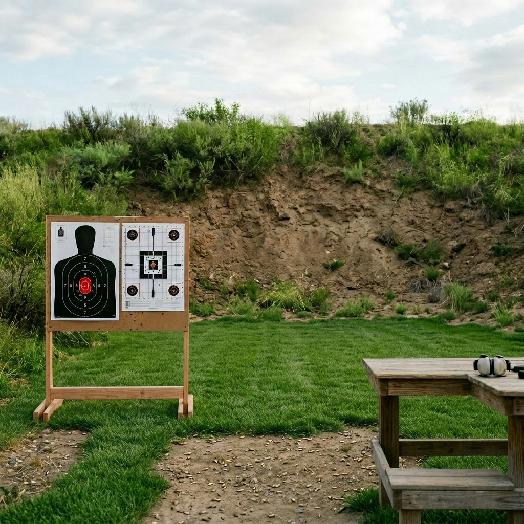 Outdoor shooting range with paper and metal targets
